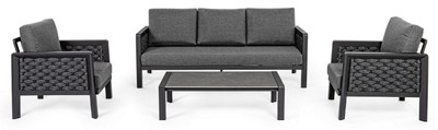 Casa Padrino Luxus Gartenmöbel Set Anthrazit - 1 Gartensofa & 2 Gartensessel & 1 Gartentisch - Moderne Luxus Garten & Terrassen Möbel - Luxus Qualität