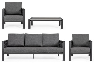 Casa Padrino Luxus Gartenmöbel Set Anthrazit - 1 Gartensofa & 2 Gartensessel & 1 Gartentisch - Moderne Luxus Garten & Terrassen Möbel - Luxus Qualität