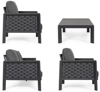 Casa Padrino Luxus Gartenmöbel Set Anthrazit - 1 Gartensofa & 2 Gartensessel & 1 Gartentisch - Moderne Luxus Garten & Terrassen Möbel - Luxus Qualität