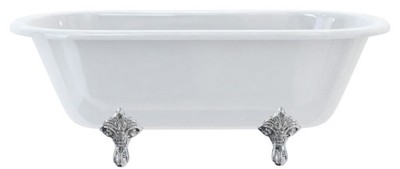 Casa Padrino vasca da bagno Art Nouveau di lusso bianco / argento 169 x 74,5 x A. 62 cm - Vasca da bagno indipendente retrò in acrilico - Mobili da bagno retrò