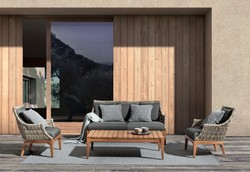 Luxus Garten Terrassen Sessel Grau Naturfarben Braun Luxury Garden Patio Armchair Gray Natural Brown