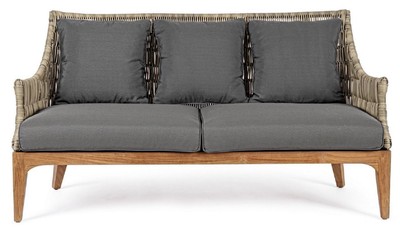 Casa Padrino Luxus Gartensofa mit Kissen Grau / Naturfarben / Braun 153 x 73 x H. 80,5 cm - Wetterbeständiges Garten & Terrassen Sofa - Garten & Terrassen Möbel - Luxus Qualität