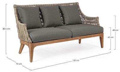 Casa Padrino Luxus Gartensofa mit Kissen Grau / Naturfarben / Braun 153 x 73 x H. 80,5 cm - Wetterbeständiges Garten & Terrassen Sofa - Garten & Terrassen Möbel - Luxus Qualität