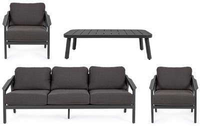 Casa Padrino Luxus Gartenmöbel Set Anthrazit - 1 Gartensofa & 2 Gartensessel & 1 Gartentisch - Moderne Luxus Garten & Terrassen Möbel - Luxus Kollektion