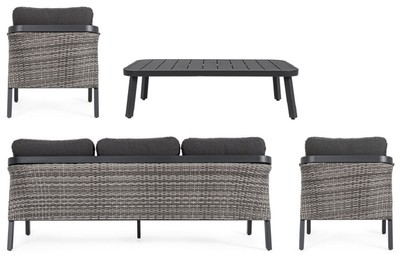 Casa Padrino Luxus Gartenmöbel Set Anthrazit - 1 Gartensofa & 2 Gartensessel & 1 Gartentisch - Moderne Luxus Garten & Terrassen Möbel - Luxus Kollektion