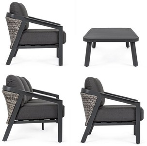 Casa Padrino Luxus Gartenmöbel Set Anthrazit - 1 Gartensofa & 2 Gartensessel & 1 Gartentisch - Moderne Luxus Garten & Terrassen Möbel - Luxus Kollektion
