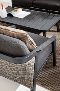 Casa Padrino Luxus Gartenmöbel Set Anthrazit - 1 Gartensofa & 2 Gartensessel & 1 Gartentisch - Moderne Luxus Garten & Terrassen Möbel - Luxus Kollektion