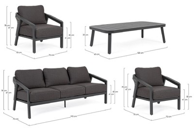 Casa Padrino Luxus Gartenmöbel Set Anthrazit - 1 Gartensofa & 2 Gartensessel & 1 Gartentisch - Moderne Luxus Garten & Terrassen Möbel - Luxus Kollektion