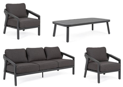 Casa Padrino Luxus Gartenmöbel Set Anthrazit - 1 Gartensofa & 2 Gartensessel & 1 Gartentisch - Moderne Luxus Garten & Terrassen Möbel - Luxus Kollektion