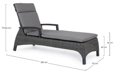 Casa Padrino Luxus Gartenliege Grau / Anthrazit 205 x 70 x H. 72-106 cm - Moderne Wetterbeständige Liege mit verstellbarer Rückenlehne und Armlehnen - Garten Hotel Pool Möbel - Luxus Qualität