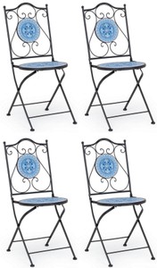 Casa Padrino Art Nouveau garden chair set of 4 black / blue / white 39 x 47 x H. 92 cm - Folding chairs with ceramic tops - Nostalgic Garden & Catering Furniture