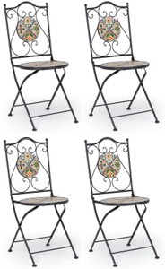 Casa Padrino Art Nouveau garden chair set of 4 black / multicolored 39 x 47 x H. 92 cm - Folding chairs with ceramic tops - Nostalgic Garden & Catering Furniture