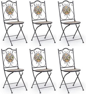 Casa Padrino Art Nouveau garden chair set of 6 black / multicolored 39 x 47 x H. 92 cm - Folding chairs with ceramic tops - Nostalgic Garden & Catering Furniture