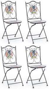 Casa Padrino Art Nouveau garden chair set of 4 black / multicolored 39 x 47 x H. 92 cm - Folding chairs with noble ceramic tops - Nostalgic Garden & Catering Furniture