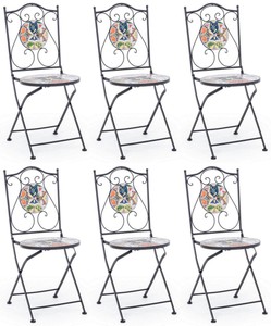 Casa Padrino Art Nouveau garden chair set of 6 black / multicolored 39 x 47 x H. 92 cm - Folding chairs with noble ceramic tops - Nostalgic Garden & Catering Furniture