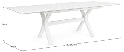 Casa Padrino Luxus Gartentisch Weiß 180-240 x 100 x H. 76 cm - Ausziehbarer Esstisch aus pulverbeschichtetem Aluminium - Luxus Garten & Terrassen Tisch - Luxus Garten & Terrassen Möbel