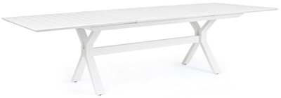 Casa Padrino Luxus Gartentisch Weiß 200-300 x 110 x H. 76 cm - Ausziehbarer Esstisch aus pulverbeschichtetem Aluminium - Luxus Garten & Terrassen Tisch - Luxus Garten & Terrassen Möbel
