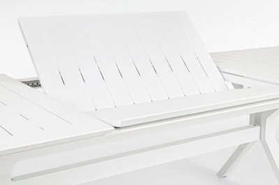 Casa Padrino Luxus Gartentisch Weiß 200-300 x 110 x H. 76 cm - Ausziehbarer Esstisch aus pulverbeschichtetem Aluminium - Luxus Garten & Terrassen Tisch - Luxus Garten & Terrassen Möbel