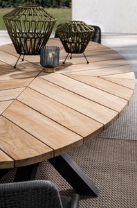 Casa Padrino Luxus Gartentisch Naturfarben / Schwarz 240 x 110 x H. 77 cm - Ovaler Esstisch mit Teakholz Tischplatte - Garten & Terrassen Tisch - Luxus Garten & Terrassen Möbel