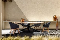Casa Padrino mesa de jardín de lujo natural / negro 240 x 110 x A. 77 cm - Mesa de comedor ovalada con tablero de teca - Mesa de jardín y terraza - Muebles de jardín y terraza de lujo
