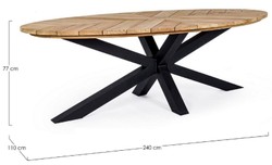 Casa Padrino mesa de jardín de lujo natural / negro 240 x 110 x A. 77 cm - Mesa de comedor ovalada con tablero de teca - Mesa de jardín y terraza - Muebles de jardín y terraza de lujo