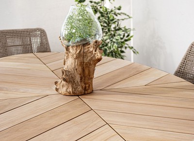 Casa Padrino Luxus Gartentisch Naturfarben / Weiß 240 x 110 x H. 77 cm - Ovaler Esstisch mit Teakholz Tischplatte - Garten & Terrassen Tisch - Luxus Garten & Terrassen Möbel