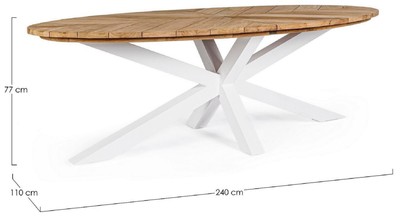 Casa Padrino Luxus Gartentisch Naturfarben / Weiß 240 x 110 x H. 77 cm - Ovaler Esstisch mit Teakholz Tischplatte - Garten & Terrassen Tisch - Luxus Garten & Terrassen Möbel
