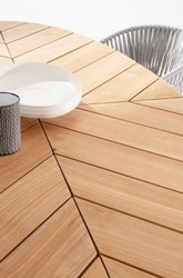 Casa Padrino mesa de jardín de lujo natural / blanco 240 x 110 x A. 77 cm - Mesa de comedor ovalada con tablero de teca - Mesa de jardín y terraza - Muebles de jardín y terraza de lujo