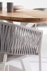 Casa Padrino mesa de jardín de lujo natural / blanco 240 x 110 x A. 77 cm - Mesa de comedor ovalada con tablero de teca - Mesa de jardín y terraza - Muebles de jardín y terraza de lujo