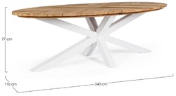 Casa Padrino mesa de jardín de lujo natural / blanco 240 x 110 x A. 77 cm - Mesa de comedor ovalada con tablero de teca - Mesa de jardín y terraza - Muebles de jardín y terraza de lujo