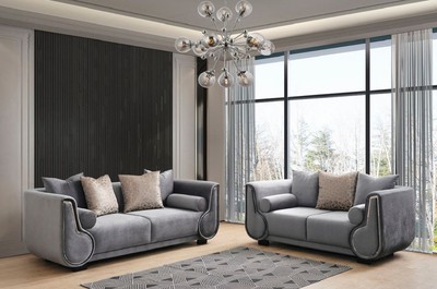 Casa Padrino Luxus 3er Sofa Grau / Silber / Schwarz - Elegantes Wohnzimmer Sofa - Luxus Wohnzimmer Möbel - Luxus Kollektion