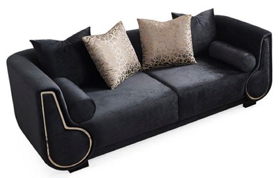 Casa Padrino Luxus 3er Sofa Schwarz / Silber - Elegantes Wohnzimmer Sofa - Luxus Wohnzimmer Möbel - Luxus Kollektion