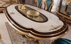 Casa Padrino luxury baroque dining room set white / brown / blue / gold - 1 Baroque Dining Table & 6 Baroque Dining Chairs - Baroque dining room furniture - Noble & Magnificent