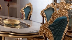 Casa Padrino luxury baroque dining room set white / brown / blue / gold - 1 Baroque Dining Table & 6 Baroque Dining Chairs - Baroque dining room furniture - Noble & Magnificent