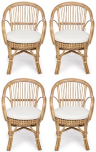 Luxus Rattan Gartenstuhl 4er Set mit Armlehnen Naturfarben Weiß Luxury Rattan Garden Chair Set of 4 with Armrests Natural White Luxus Rattan Gartenstuhl 4er Set mit Armlehnen Naturfarben Weiß Luxury Rattan Garden Chair Set of 4 with Armrests Natural White