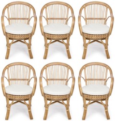 Casa Padrino set di 6 sedie da giardino di lusso naturale / bianco 57 x 61 x A. 80 cm - Sedie in rattan con braccioli e cuscini di seduta - Mobili da giardino e patio moderni in rattan