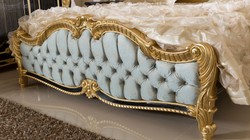 Casa Padrino ensemble de chambre baroque de luxe bleu clair / noir / or - 1 Lit Double avec Tête de Lit et 2 Tables de Chevet - Mobilier de chambre style baroque - Noble et Magnifique