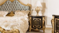 Casa Padrino ensemble de chambre baroque de luxe bleu clair / noir / or - 1 Lit Double avec Tête de Lit et 2 Tables de Chevet - Mobilier de chambre style baroque - Noble et Magnifique