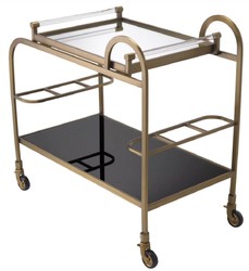 Casa Padrino carrello da portata di lusso con vassoio estraibile ottone / nero 83 x 45 x A. 75,5 cm - Carrello Gastronomia Ristorante Hotel - Accessori di Lusso
