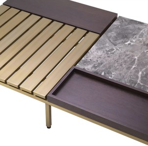 Casa Padrino Luxus Couchtisch Messingfarben / Grau / Braun 169,5 x 99,5 x H. 27 cm - Moderner Wohnzimmertisch - Luxus Wohnzimmer Möbel - Luxus Qualität