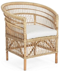 Luxus Garten Terrassen Rattan Sessel Naturfarben Weiß Luxury Garden Patio Rattan Armchair Natural White