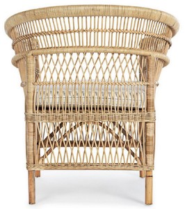 Casa Padrino Luxus Gartensessel Naturfarben / Weiß 79 x 72 x H. 86 cm - Rattan Garten & Terrassen Sessel mit Sitzkissen - Garten & Terrassen Möbel - Luxus Qualität