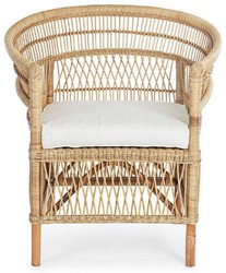 Casa Padrino fauteuil de jardin de luxe naturel / blanc 79 x 72 x H. 86 cm - Fauteuil de jardin & terrasse en rotin avec coussin d'assise - Meubles de Jardin et Terrasse - Qualité de Luxe