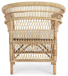 Casa Padrino fauteuil de jardin de luxe naturel / blanc 79 x 72 x H. 86 cm - Fauteuil de jardin & terrasse en rotin avec coussin d'assise - Meubles de Jardin et Terrasse - Qualité de Luxe