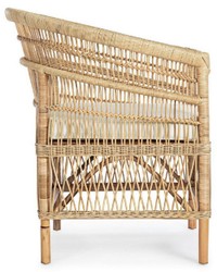Casa Padrino fauteuil de jardin de luxe naturel / blanc 79 x 72 x H. 86 cm - Fauteuil de jardin & terrasse en rotin avec coussin d'assise - Meubles de Jardin et Terrasse - Qualité de Luxe