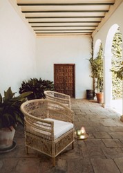 Casa Padrino fauteuil de jardin de luxe naturel / blanc 79 x 72 x H. 86 cm - Fauteuil de jardin & terrasse en rotin avec coussin d'assise - Meubles de Jardin et Terrasse - Qualité de Luxe