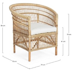 Casa Padrino fauteuil de jardin de luxe naturel / blanc 79 x 72 x H. 86 cm - Fauteuil de jardin & terrasse en rotin avec coussin d'assise - Meubles de Jardin et Terrasse - Qualité de Luxe