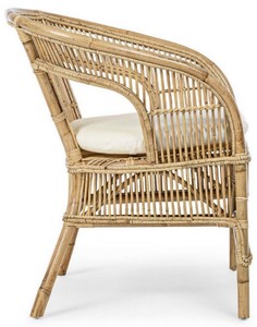 Casa Padrino Luxus Gartensessel Naturfarben / Weiß 68 x 65 x H. 82 cm - Rattan Garten & Terrassen Sessel mit Sitzkissen - Garten & Terrassen Möbel - Luxus Qualität