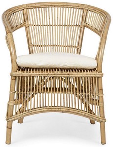 Casa Padrino Luxus Gartensessel Naturfarben / Weiß 68 x 65 x H. 82 cm - Rattan Garten & Terrassen Sessel mit Sitzkissen - Garten & Terrassen Möbel - Luxus Qualität