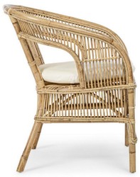 Casa Padrino sillón de jardín de lujo natural / blanco 68 x 65 x A. 82 cm - Sillón de jardín y terraza en ratán con cojín de asiento - Muebles de Jardín y Terraza - Calidad de Lujo